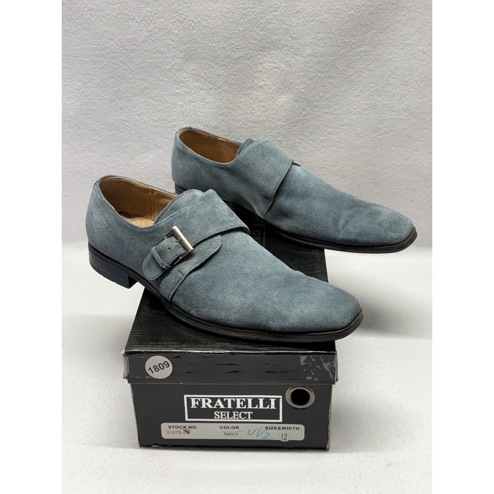 Fratelli Select Mens Navy Blue Suede Monk Strap Loafers Square Toe 2107S-2